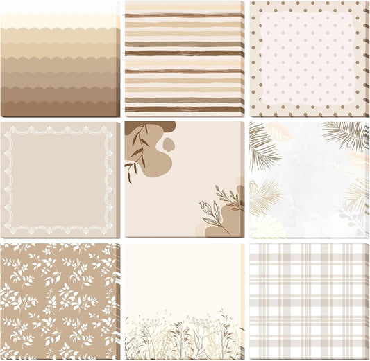 9 Pads Aesthetic Brown Sticky Notes, 3 x 3 Inch Pastel Notepads