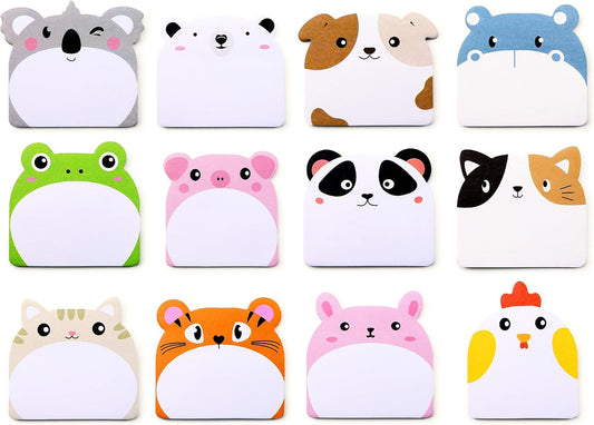 12 Pads Cute Sticky Notes - Kawaii Kitty Animal Note Pads Bulk, Fun Feline Cartoon Self-Adhesive Memo Tabs & Page Markers, Unique Stationery Gift for Veterinary Office, School & Party Supplies