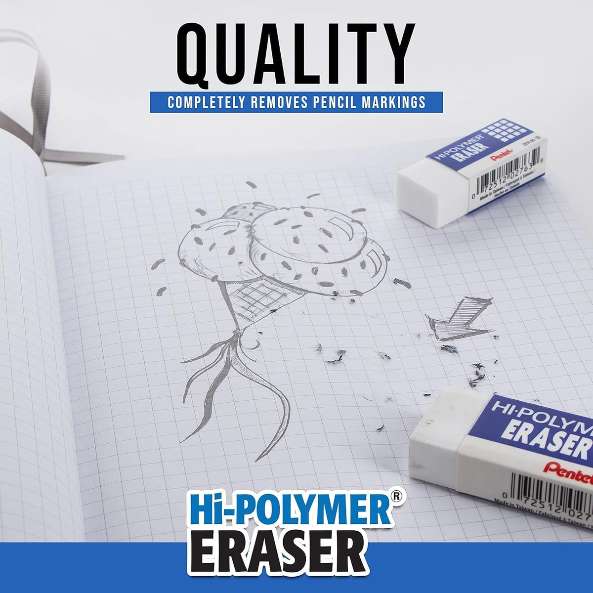 Pentel Hi-Polymer Eraser - White Polymer Block Erasers, Small, Pack of 18