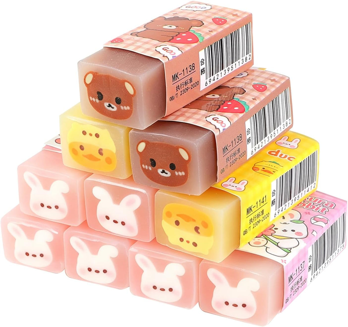 Erasers 10 Pcs Rubber Eraser Cute Cartoon Plastic Pencil Erasers for School Office