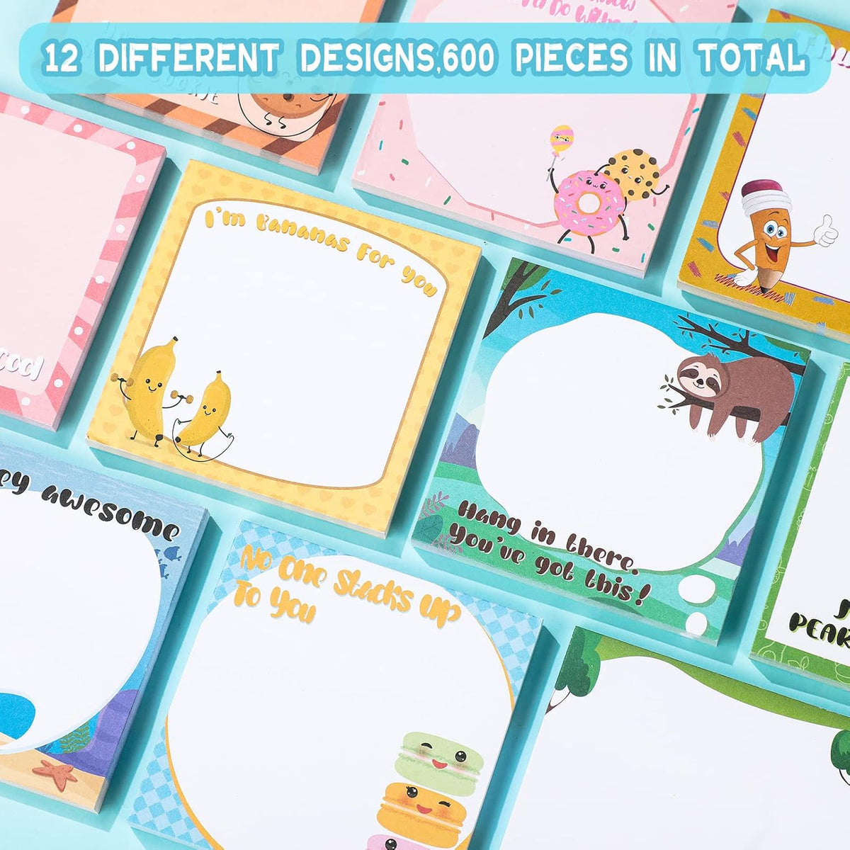 12 Pcs Fun Inspirational Sticky Notes 3 x 3 Inch Motivational, Cute Style