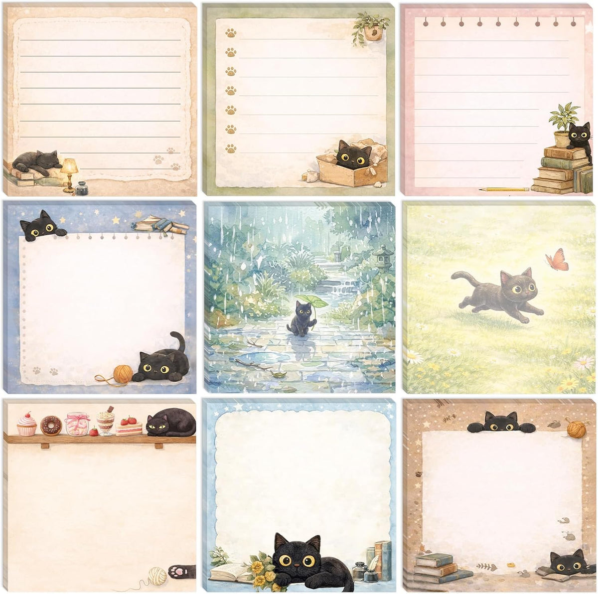 9 Pcs Black Cat Gift Cute Sticky Notes for Cat Lover