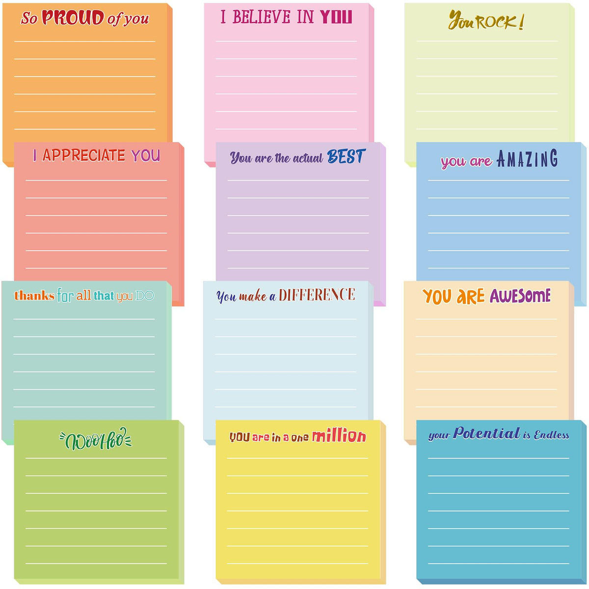 Yinder 24 Pcs Inspirational Sticky Notes Gifts, Appreciation, Multicolor