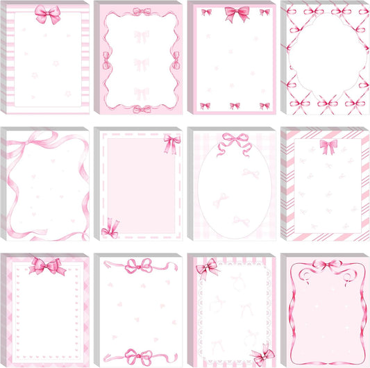 Thenshop 24 Pcs/720 Sheets Coquette Pink Bow Sticky Notes Bow Self Stick Notepad to Do List Writing Memo Pads Goodies Bags Fillers for Birthday Party Favors Rewards Gifts Home Office, 4 x 3 Inches