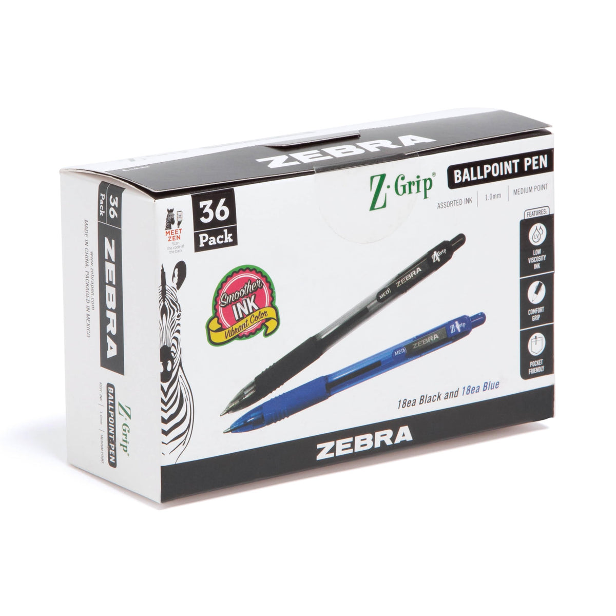 Zebra Pen Z-Grip Retractable Ballpoint Pen, Black Ink, 1.0mm, 10-Pack
