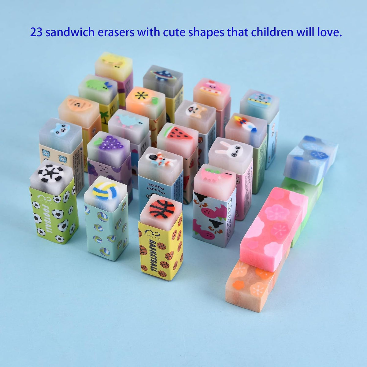 23PCS Big Fun Cute Animal Fruit Pencil Erasers for Kids Bulk