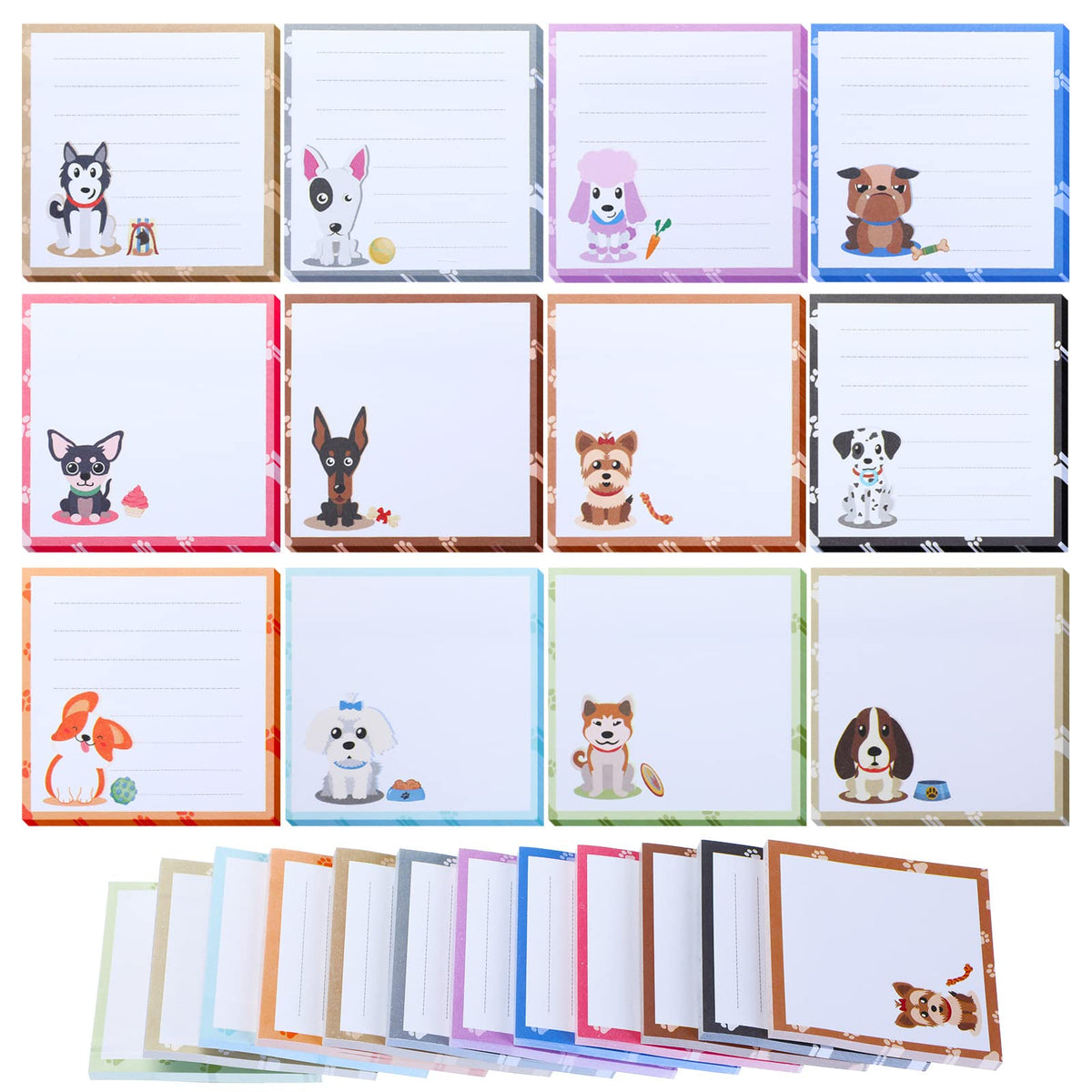 Handepo 12 Pcs Dog Sticky Notes 3"x3" Cute Puppy Vet Tech Week Gifts