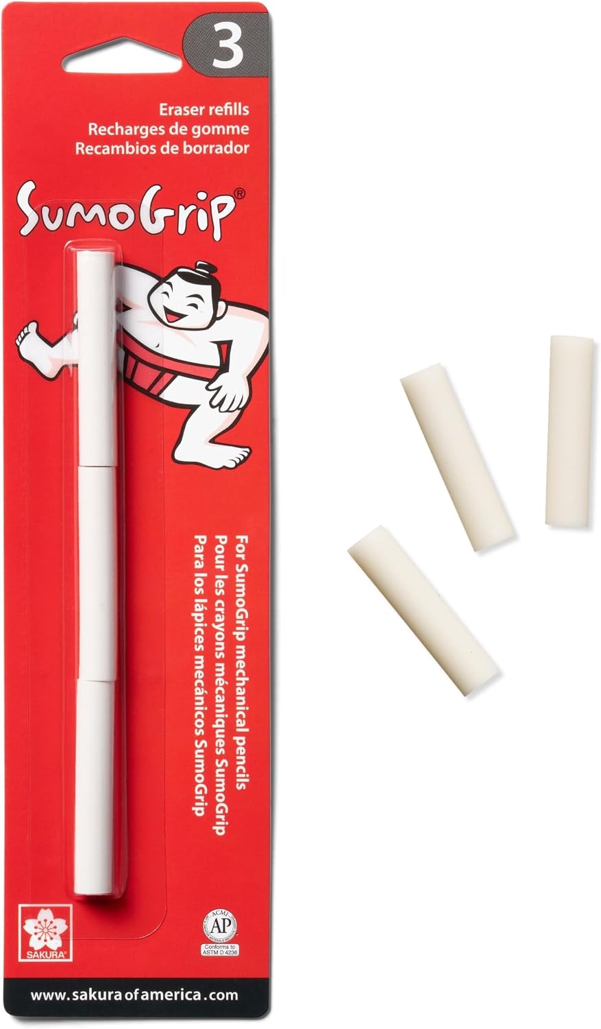 SAKURA SumoGrip Mechanical Pencil Eraser Refill, 3 Eraser Refills