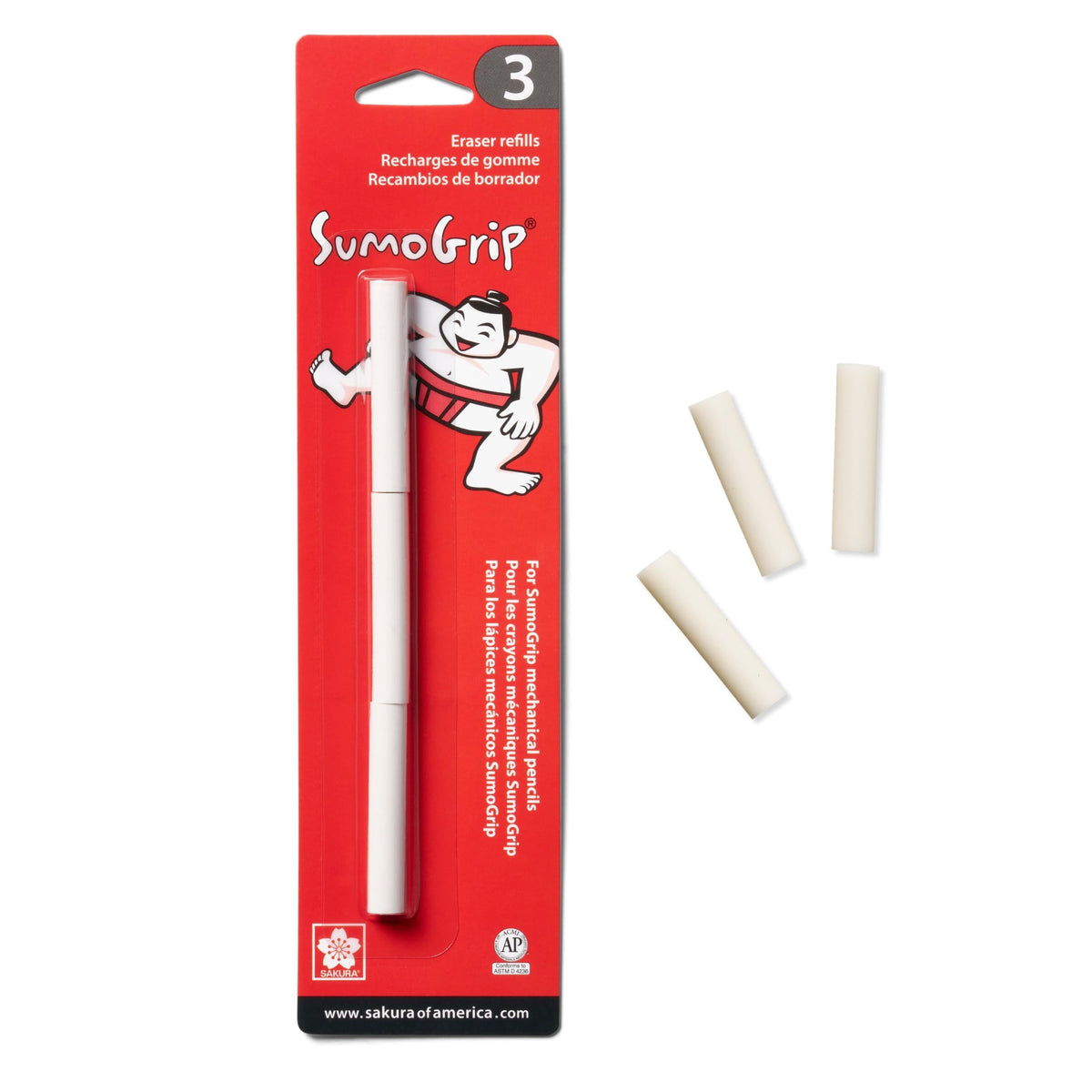 SAKURA SumoGrip Mechanical Pencil Eraser Refill, 3 Eraser Refills