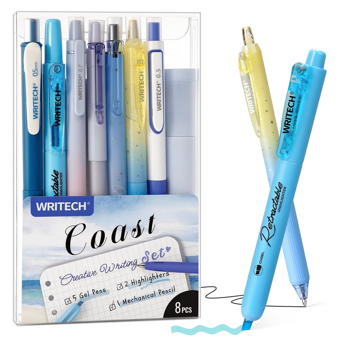WRITECH Gel Pens Journaling Highlighters: Purple Pastel All-in-One Set 8ct