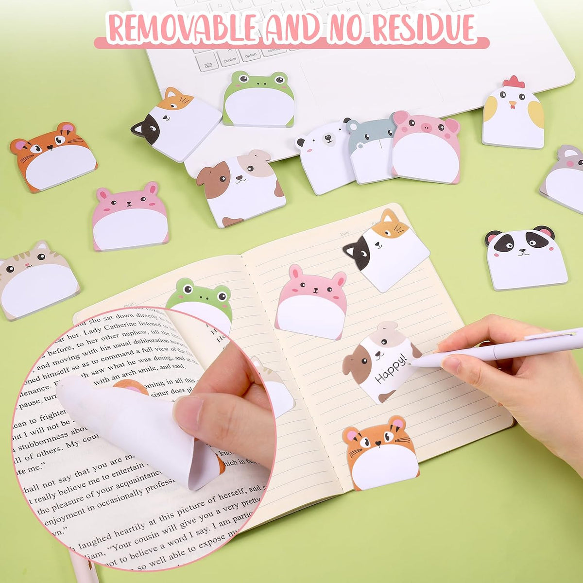 JIANTA 24 Pcs Cute Sticky Notes, 12 Animal Designs, 720 Sheets