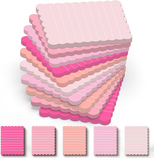 Epakh 10 Pack Scalloped Line Sticky Notes, Gradient Pink Pads, 3 x 4 Inch