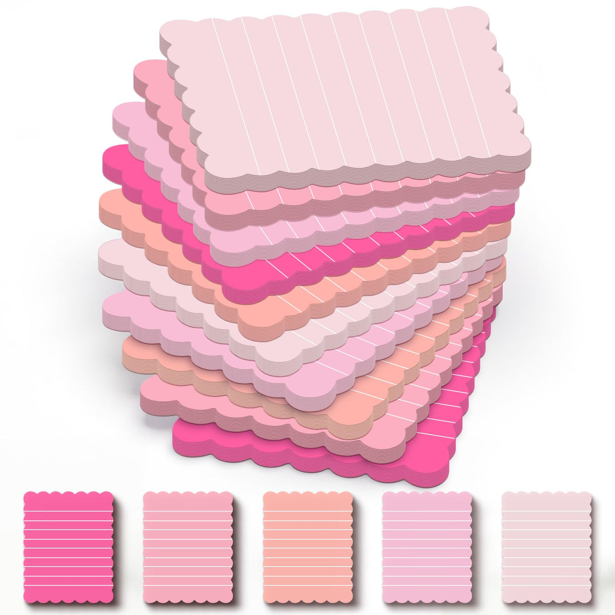Epakh 10 Pack Scalloped Line Sticky Notes, Gradient Pink Pads, 3 x 4 Inch
