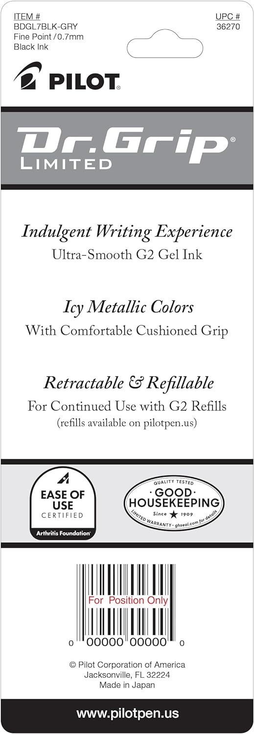 PILOT Dr. Grip Limited Gel Pen, Fine Point, Black Ink, Single Pen