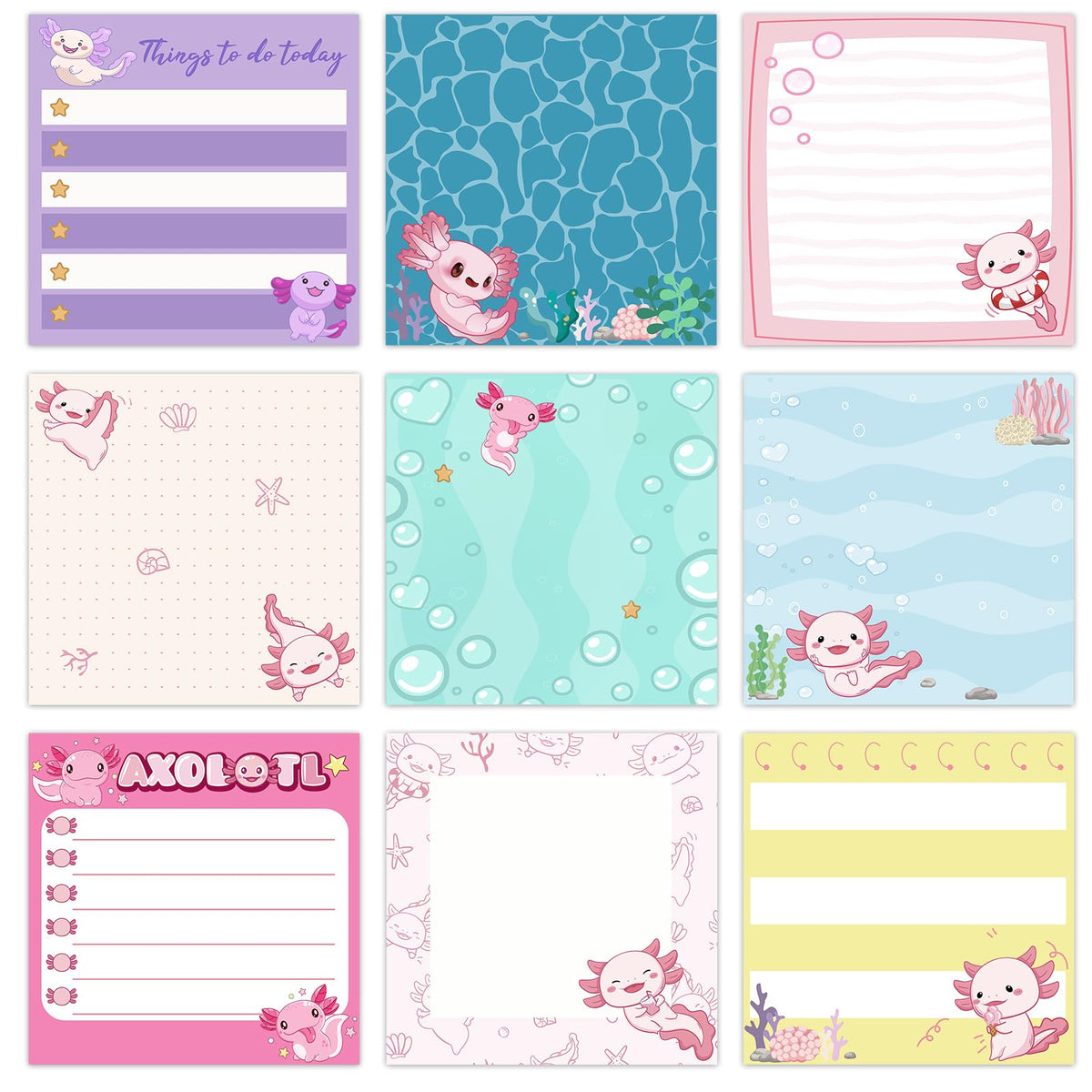 9 Pads Turtle Sticky Notes, 3x3 Inch Cute Stick Notepads