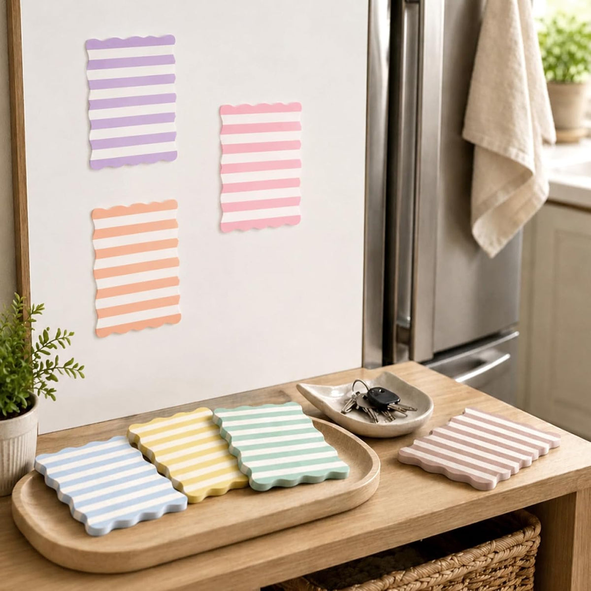 Whaline 8Pcs Stripe Scalloped Sticky Notes 4 x 6 Inch Candy Color Striped Self Adhesive Lined Notepad Removable Memo Pad for Classroom Office Home School Party Supplies