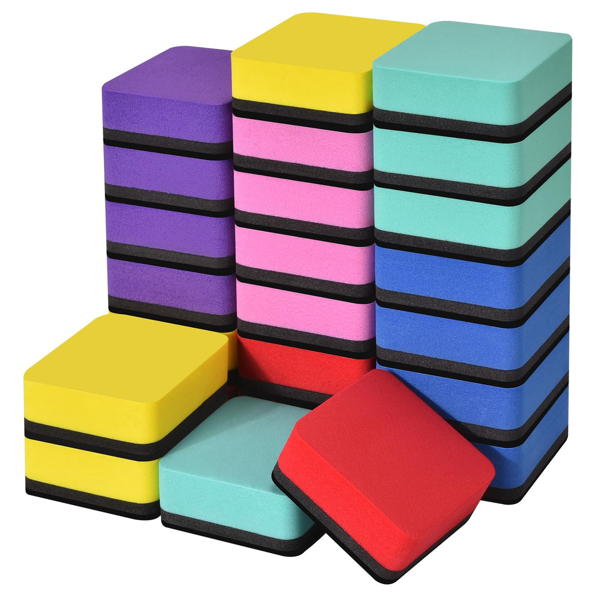 Dry Erase Erasers, 24 Pack Magnetic Whiteboard Erasers for Kids and Students, Mini Dry Erase Board Erasers for Classroom Home, and Office, Black