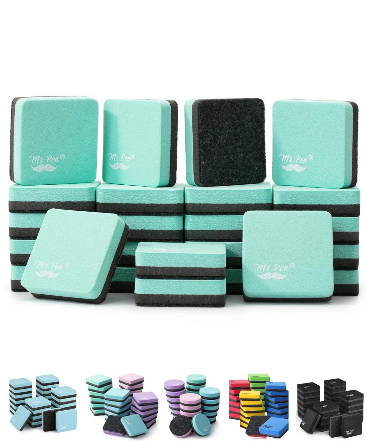 Mr. Pen- Mini Magnetic Dry Erase Erasers, 2" x 2", 24 Pack