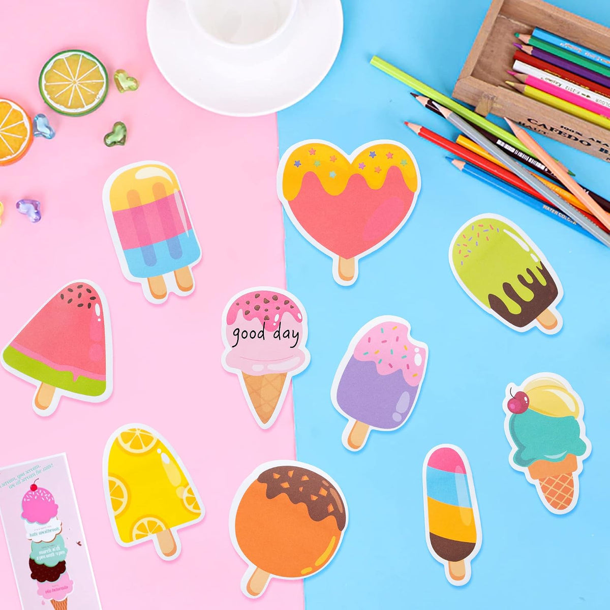Xqumoi 30 Pack Ice Cream Sticky Notes Summer Office School Class Supplies