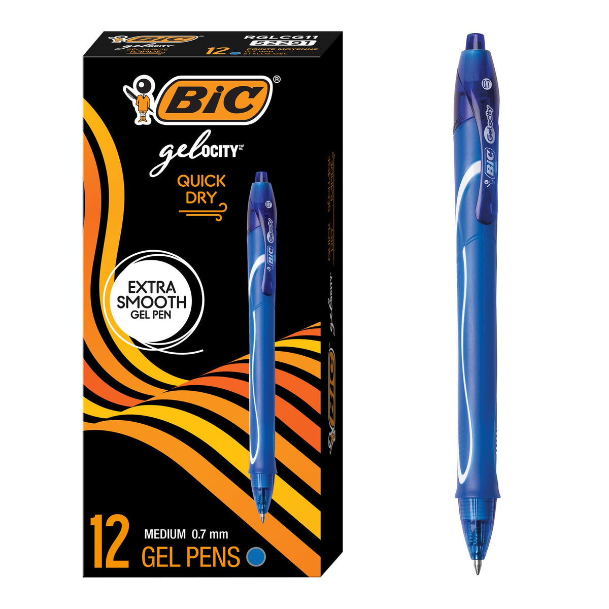 BIC Gelocity Quick Dry Assorted Colors Gel Pens, 12-Count Pack, 0.7 mm