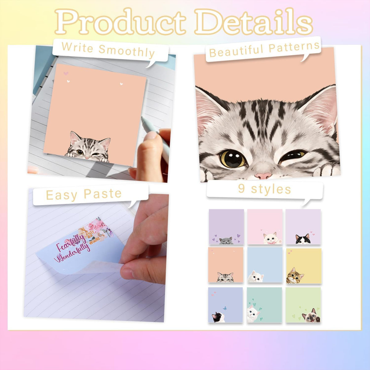 Funny Cat Sticky Notes 3x3 Gifts Cat Lovers 9-Pack