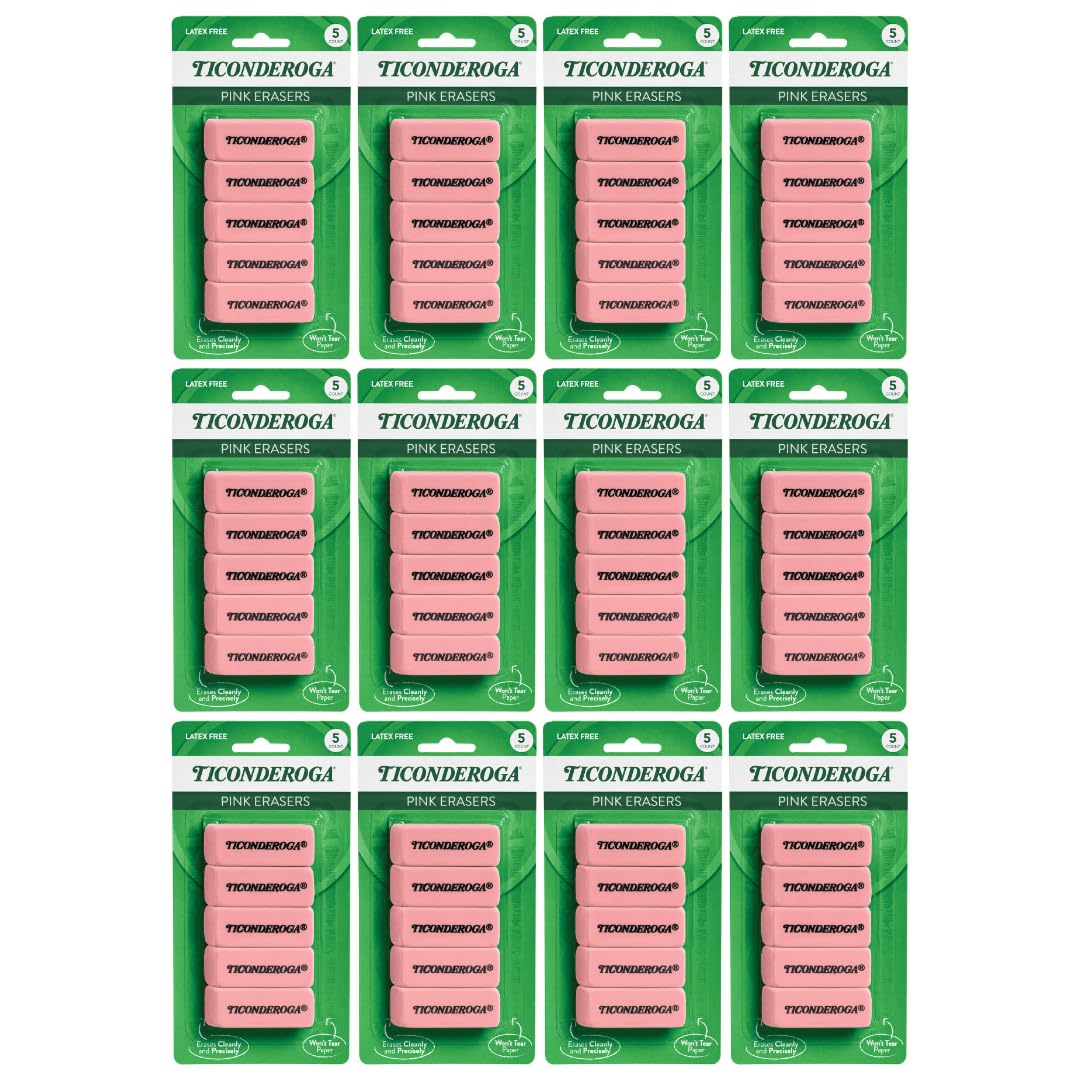 Ticonderoga Wedge Erasers, Pink, 5/Pack