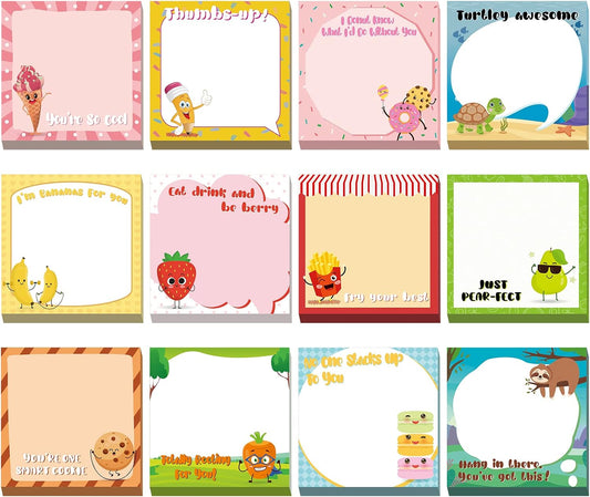 12 Pcs Fun Inspirational Sticky Notes 3 x 3 Inch Motivational, Cute Style