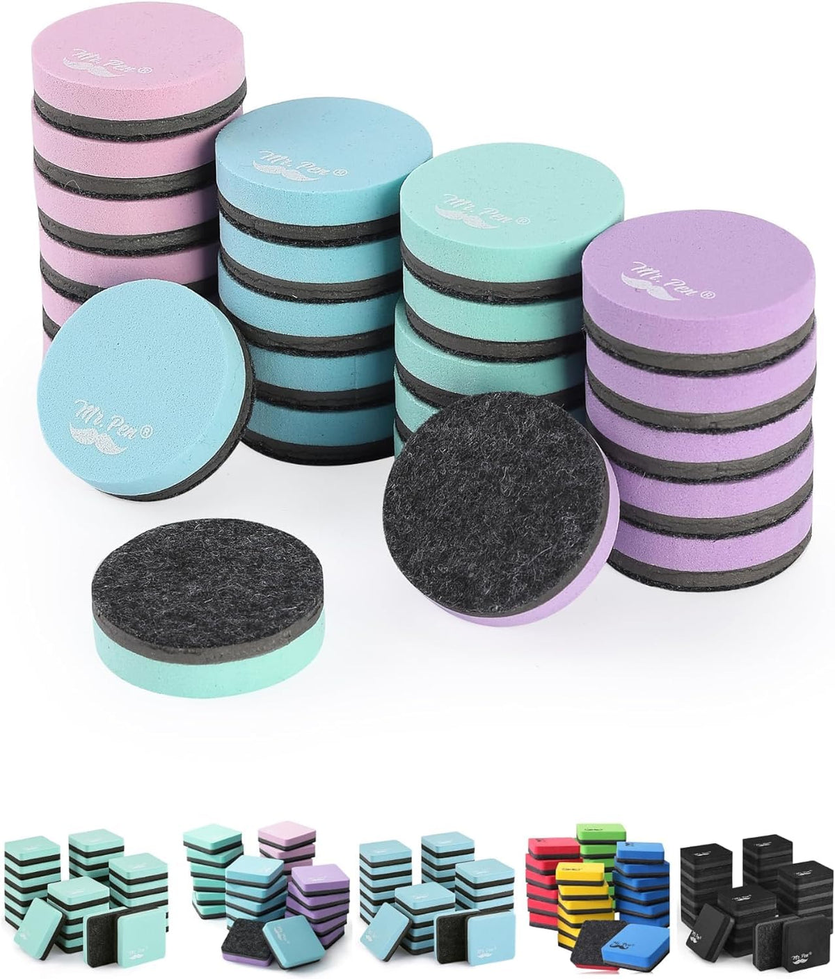 Mr. Pen- Mini Magnetic Dry Erase Erasers, 2" x 2", 24 Pack