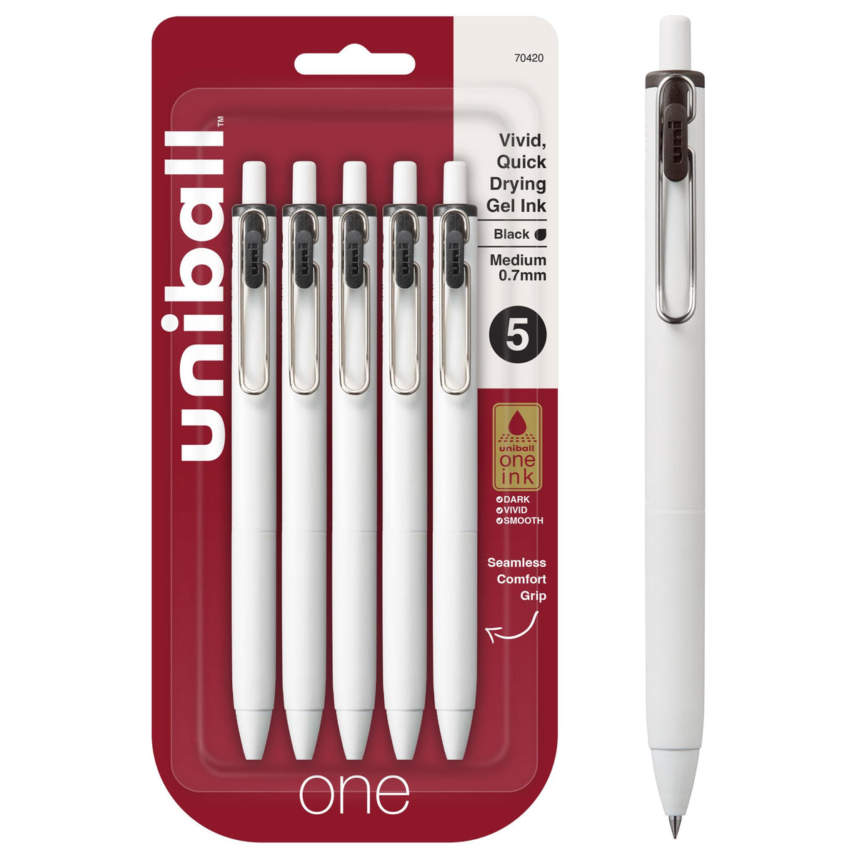 uniball™ one Gel Pens, Medium Point (0.7mm), Assorted Ink, 5 Pack