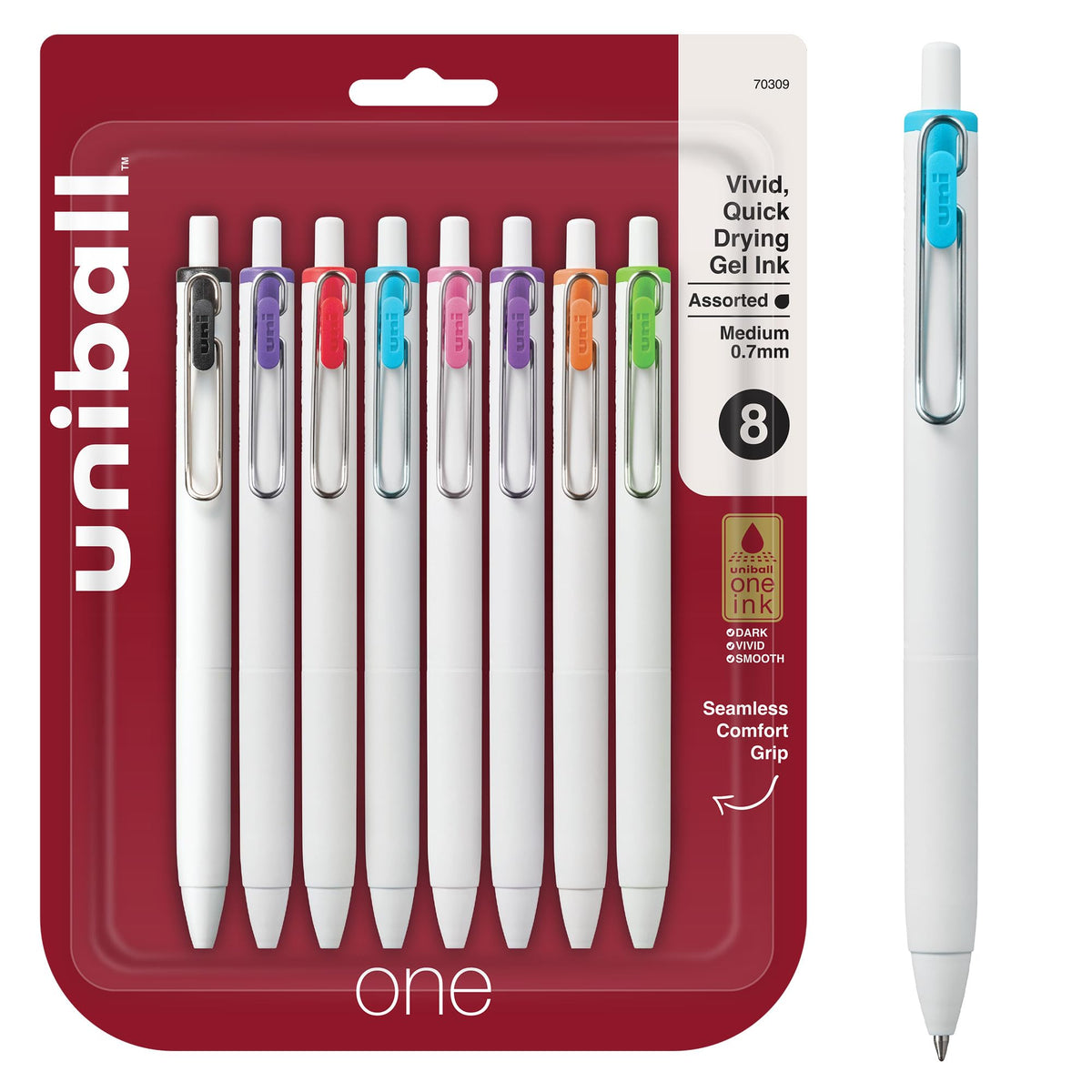 uniball™ one Gel Pens, Medium Point (0.7mm), Assorted Ink, 5 Pack