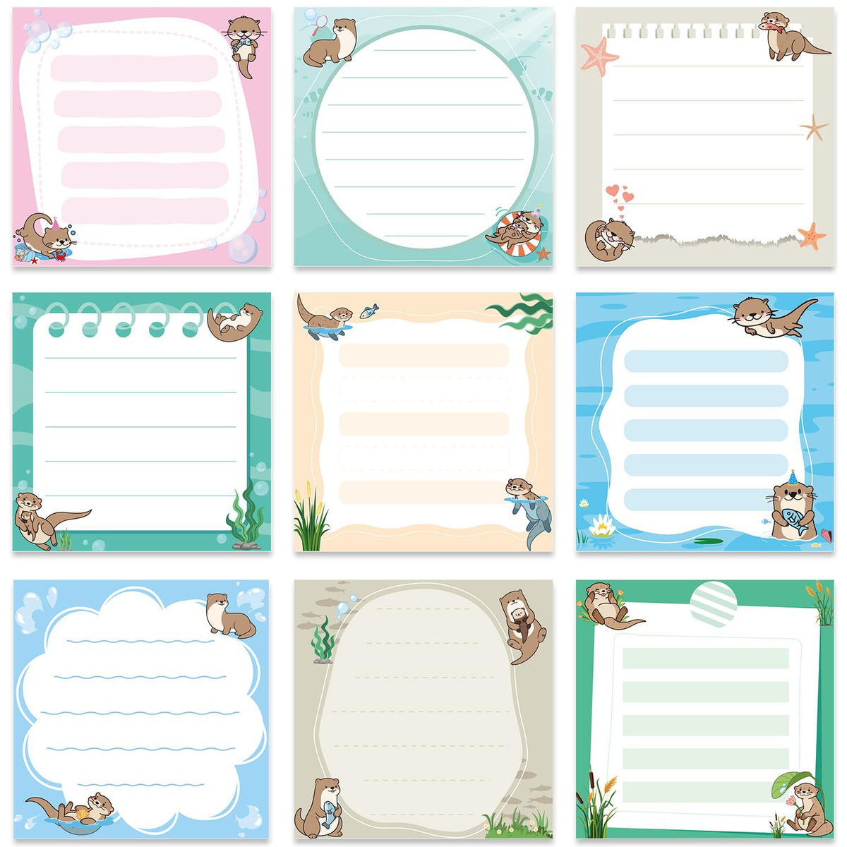 Frog Sticky Notes 3x3 Cute Animal Stationery 9-Pack