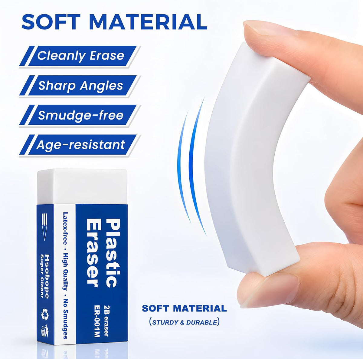 Eraser, Large, White, 10 Pack | Block Erasers for School Office, Art Eraser for Drawing
