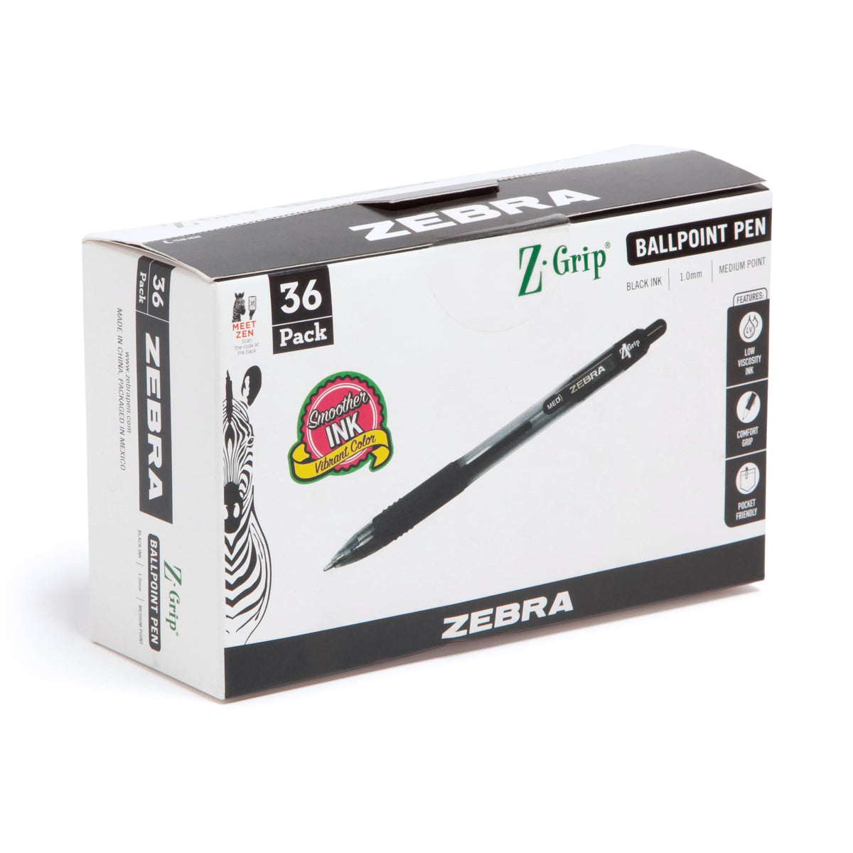 Zebra Pen Z-Grip Retractable Ballpoint Pen, Black Ink, 1.0mm, 10-Pack