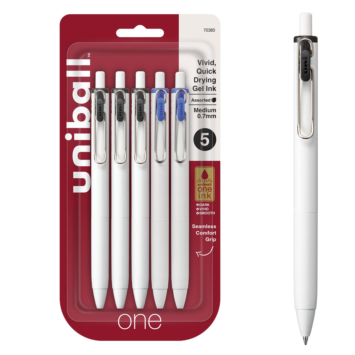 uniball™ one Gel Pens, Medium Point (0.7mm), Assorted Ink, 5 Pack