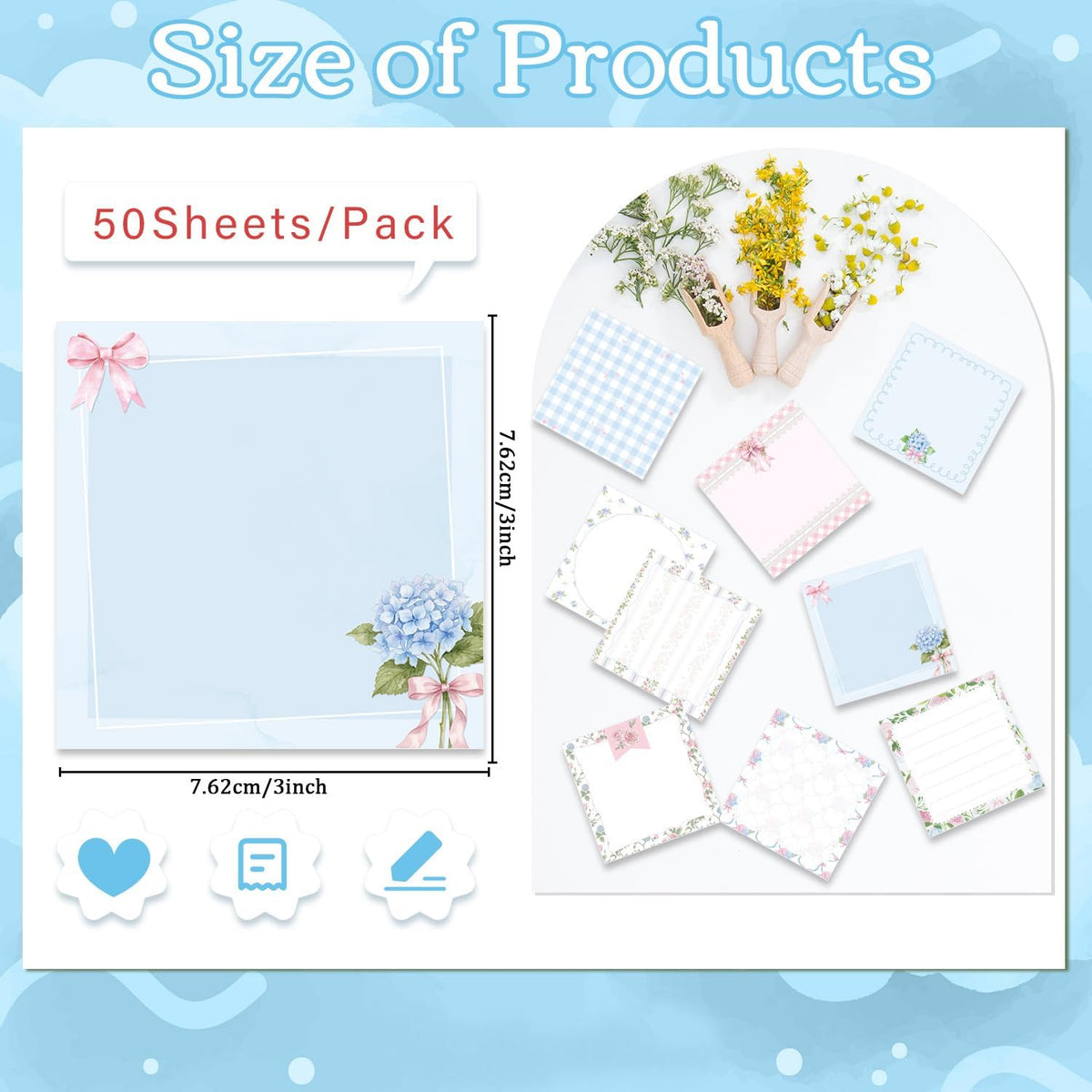 Pink Blue Aesthetic Sticky Notes 3x3 Gifts for Students 9-Pack