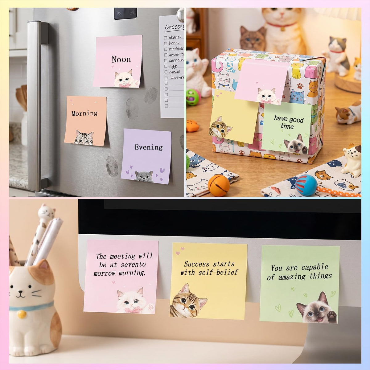 Funny Cat Sticky Notes 3x3 Gifts Cat Lovers 9-Pack
