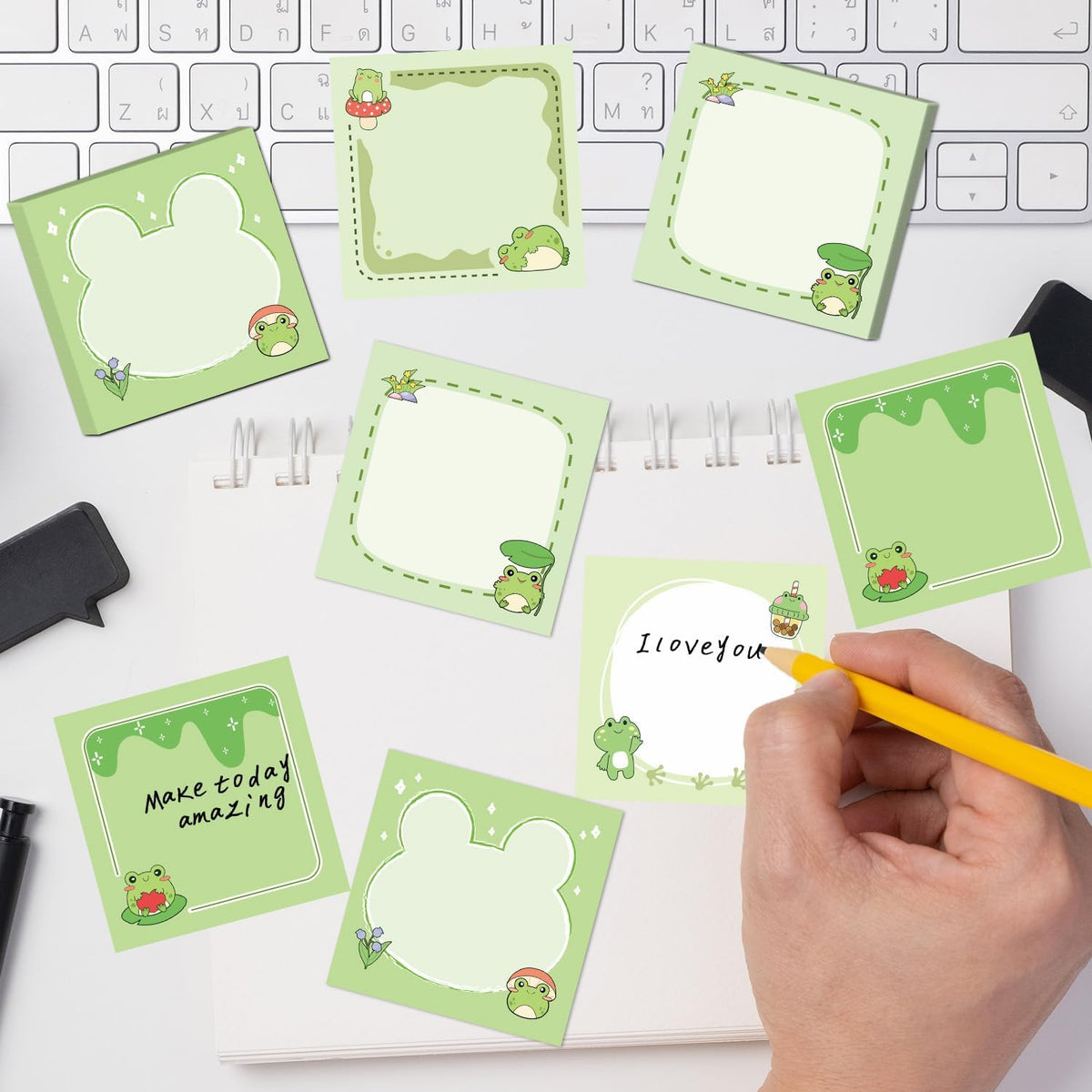 Frog Sticky Notes 3x3 Cute Animal Stationery 9-Pack