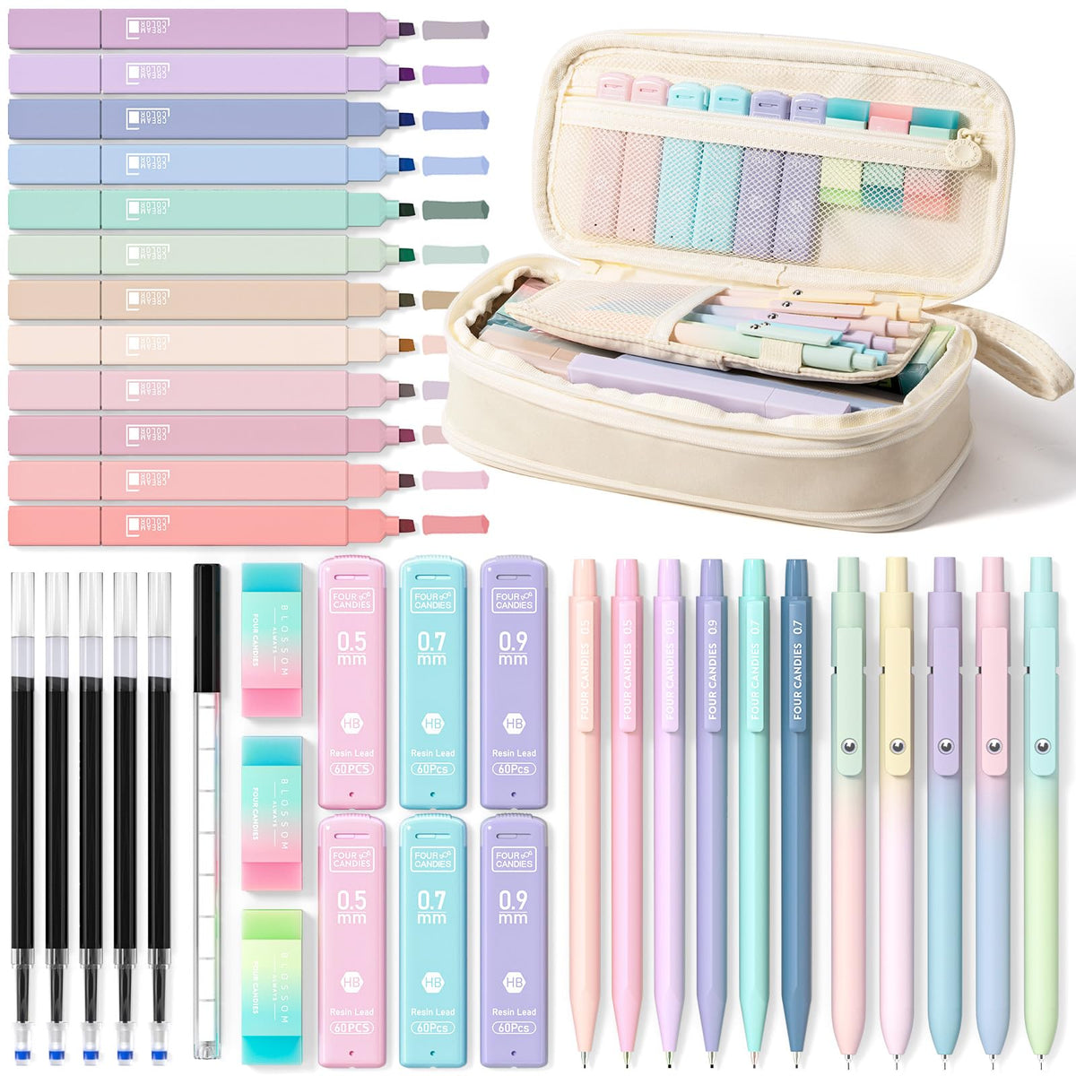 Four Candies School Supplies with Pencil Case, 45ct Black