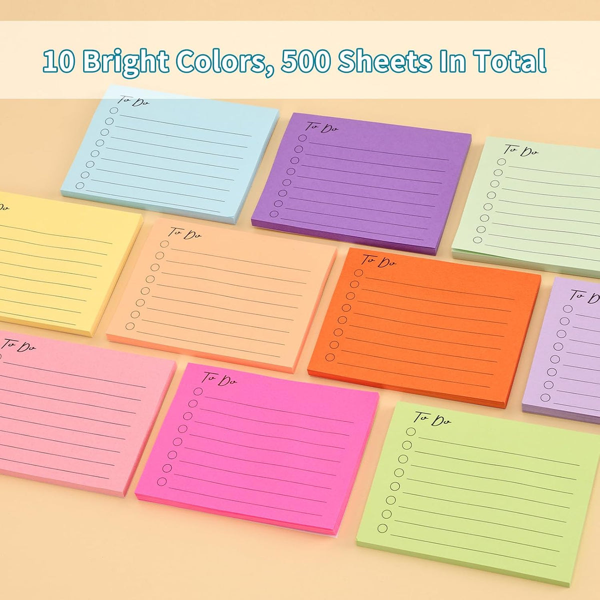 10 Pack to Do List Lined Sticky Notes 3x4 Inch 500 Sheets