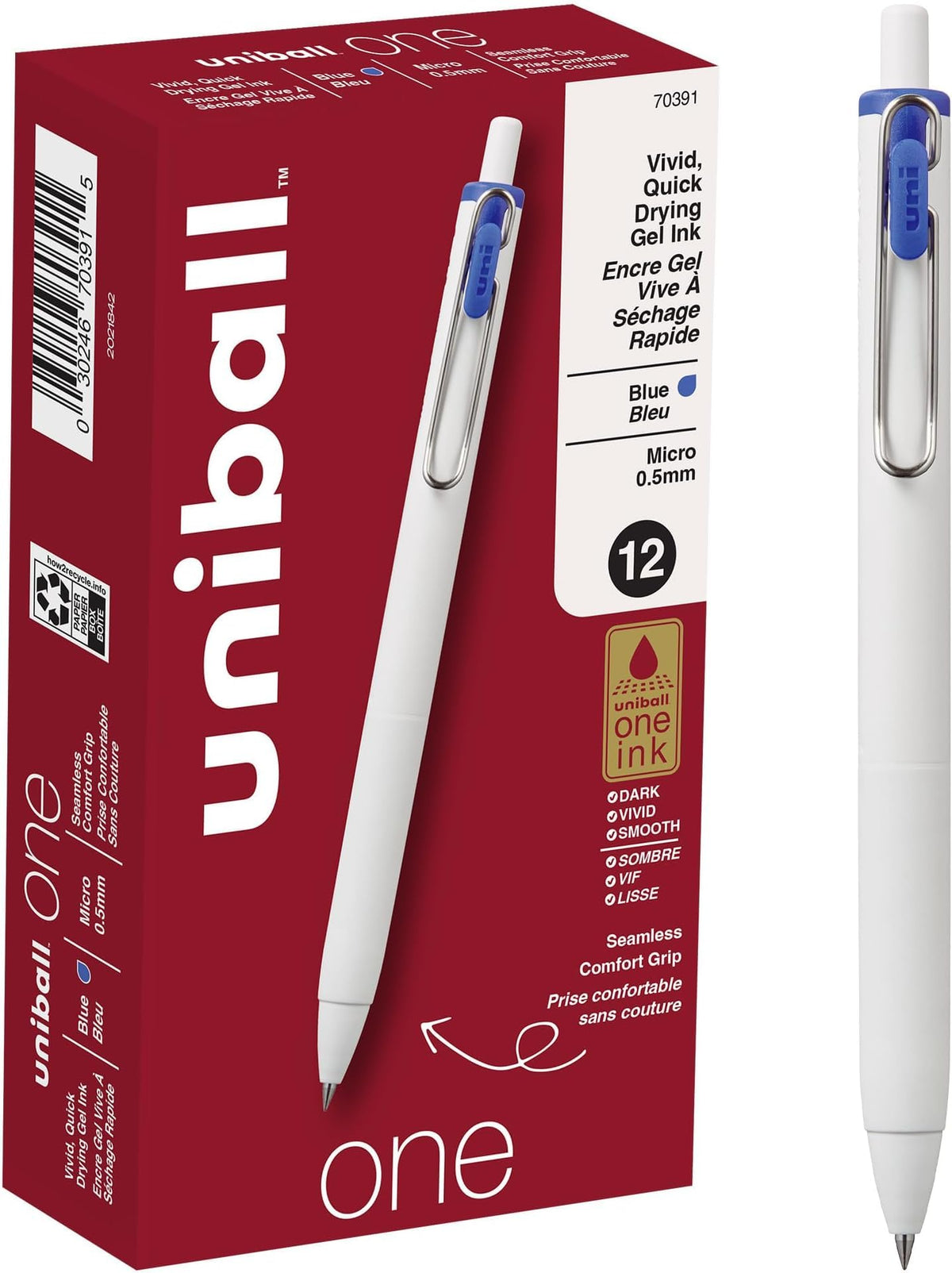 uniball™ one Gel Pens, Medium Point (0.7mm), Assorted Ink, 5 Pack
