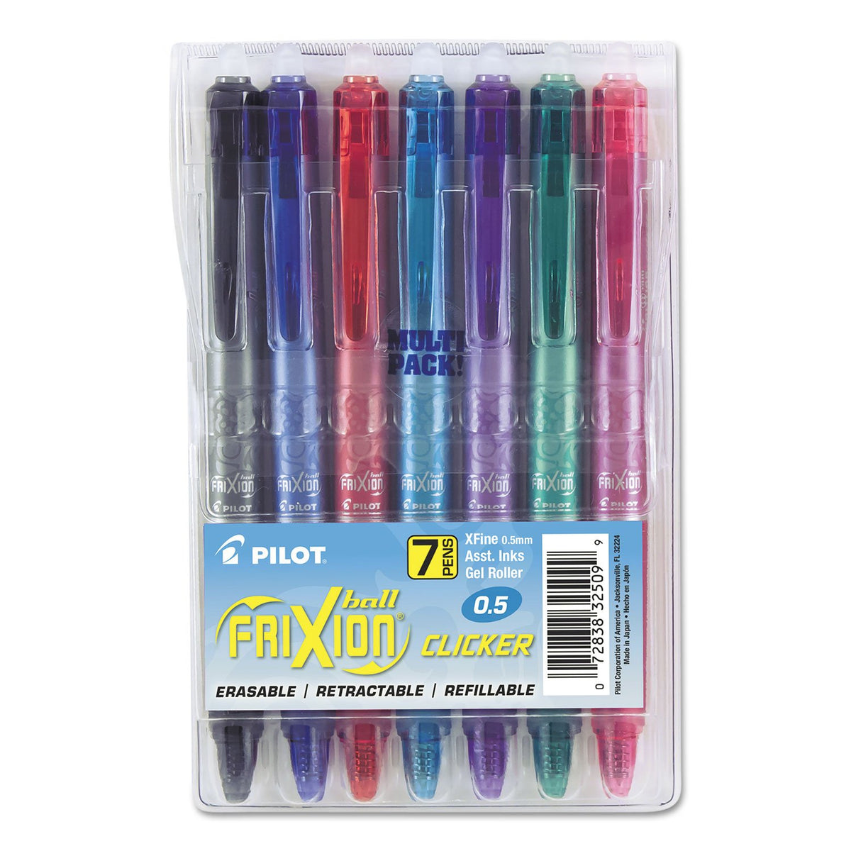 PILOT FriXion Clicker Gel Ink Pens 0.7mm, Assorted Colors, 7-Pack