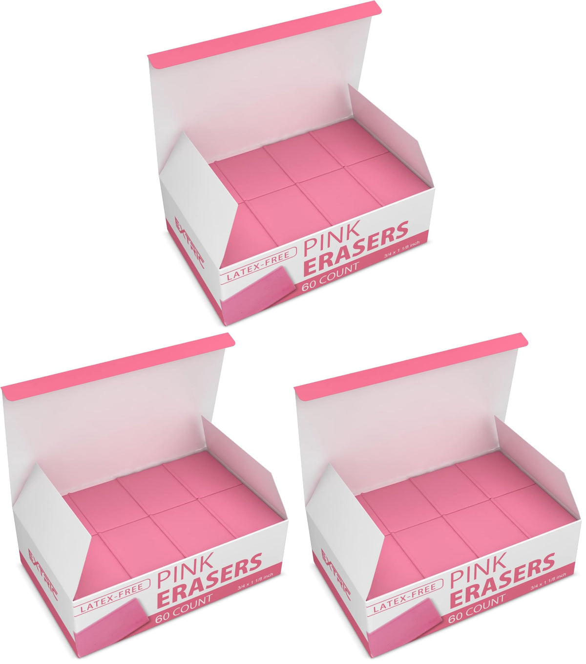 Pink Erasers, 40 Count, Latex Free Eraser for Kids, Square Eraser, Erasers Bulk for School Supplies, Art, and Office Use