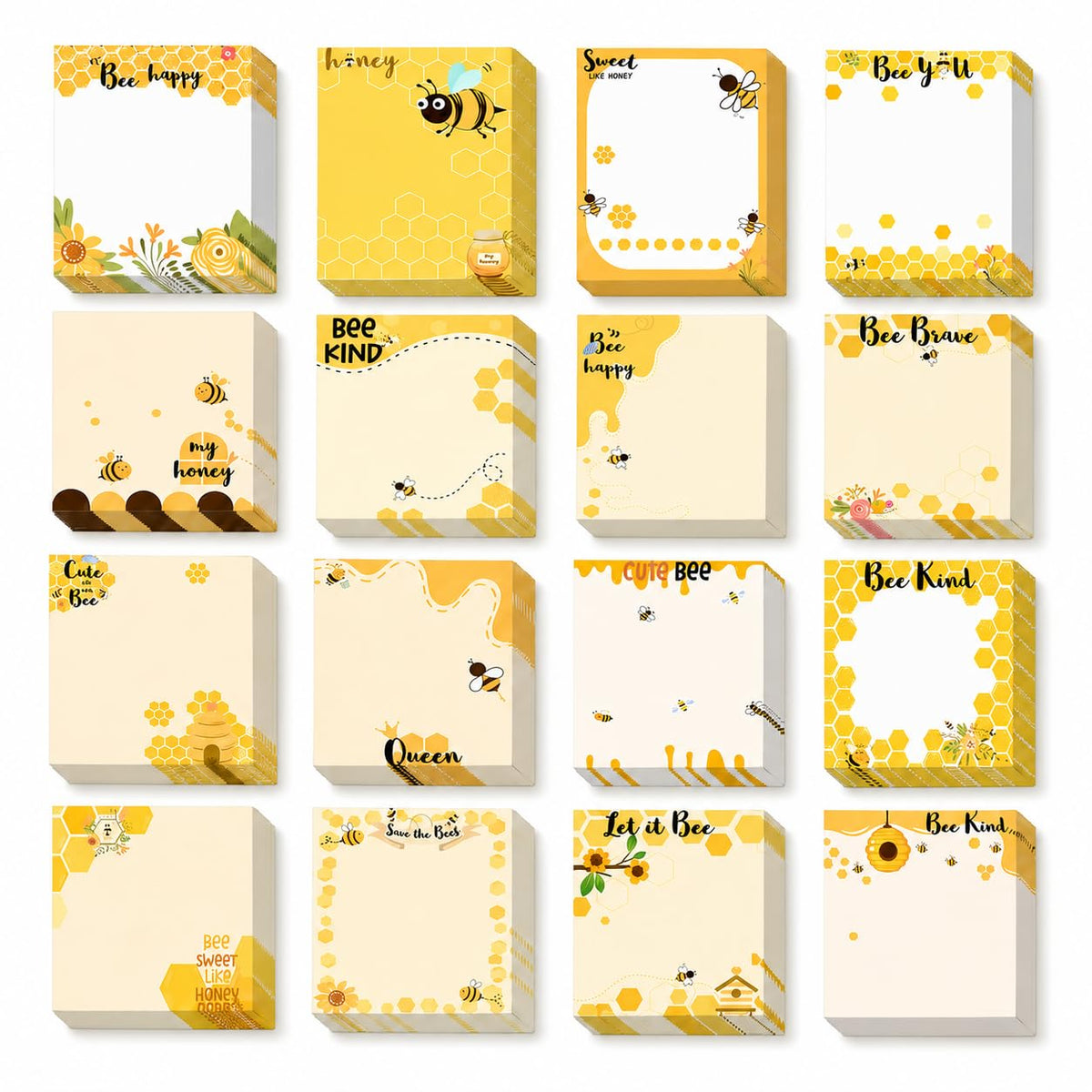 9 Pieces Bee Sticky Notes 3x3 Inch Cute Bee Note Pads Adesive Bee Memo Notes for School Office Home Supplies Students Teachers Gift
