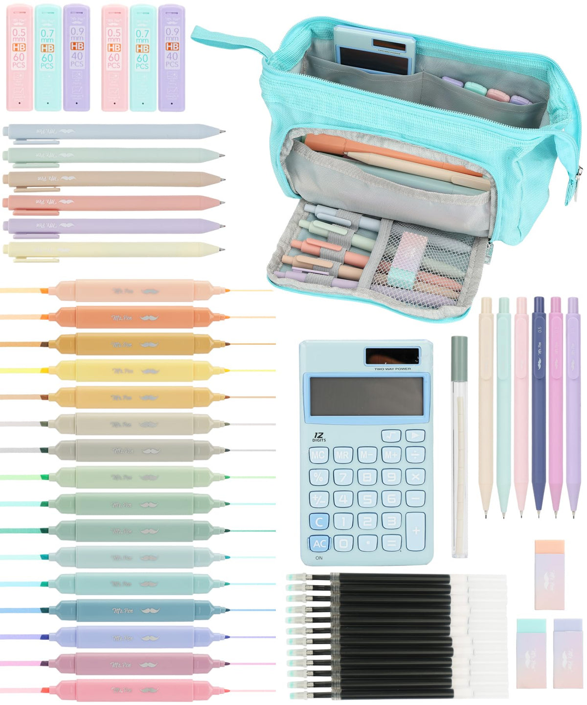 Mr. Pen- Cute School Supplies with Pen Case, 52 pcs, Pink, College Supplies