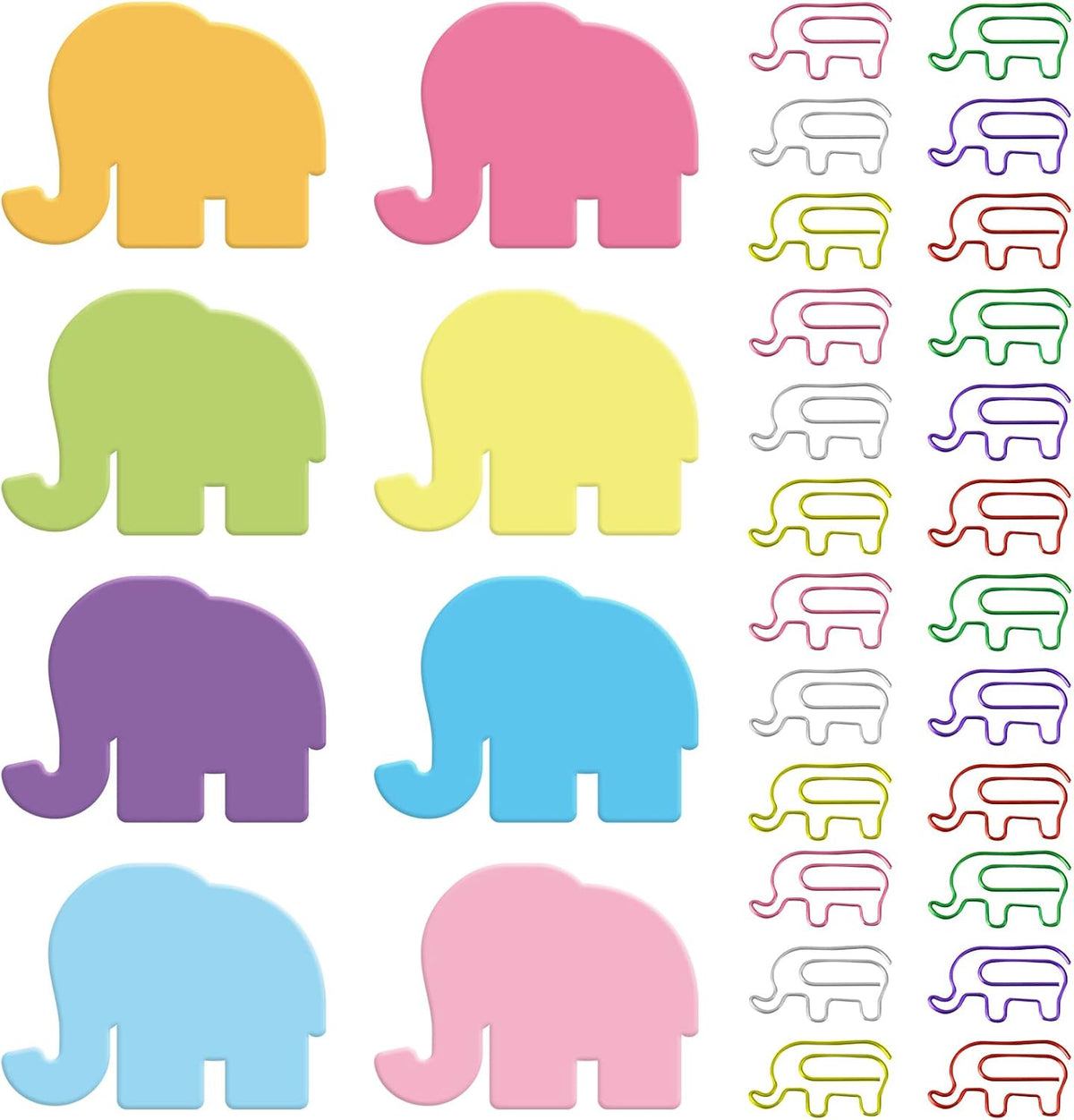 Gueevin 240 Sheets Animal Sticky Notes and 60pcs Paper Clips Set, Elephant