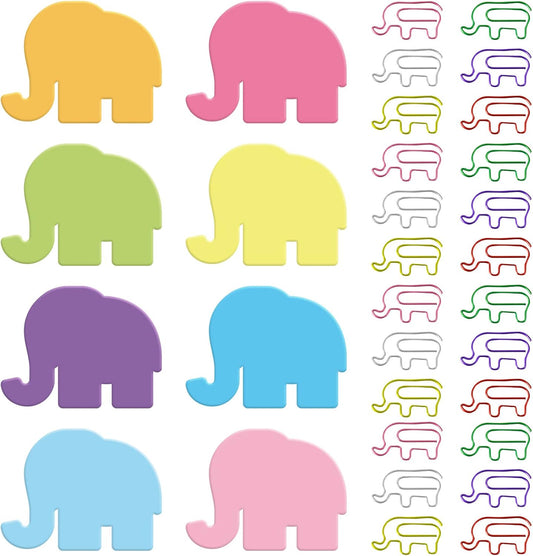 Gueevin 240 Sheets Animal Sticky Notes and 60pcs Paper Clips Set, Elephant