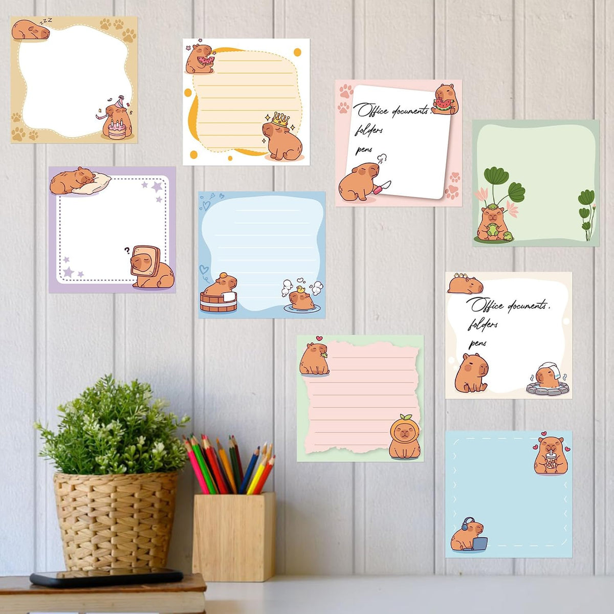 9 Pcs Cute Capybara Sticky Notes, Funny Capybara Self-Adhesive Notes for Women Man, Colorful Positive Sticky NotePads for Teacher Students Office Worker Animal Lovers Gift