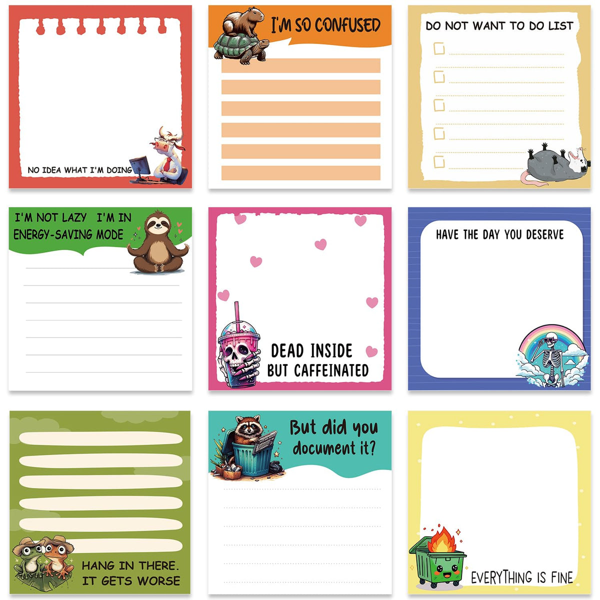Inspirational Sticky Notes 3x3 Gifts for Positive People 9-Pack