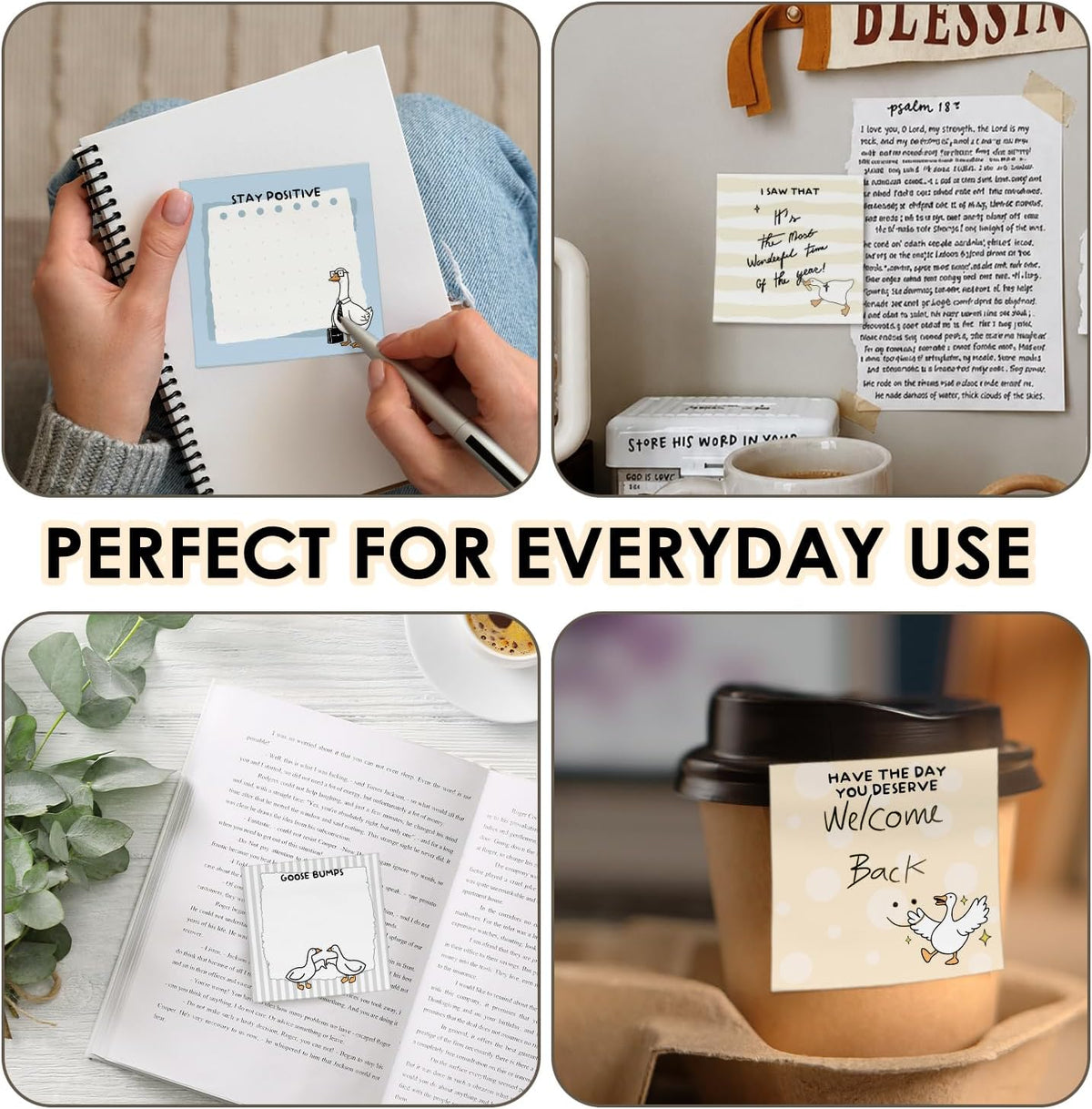 Funny Sticky Notes 3x3, Cute Goose Sticky Notes 4 Pads, Sarcastic Office Gifts Self-Stick Notepads for Work School Study