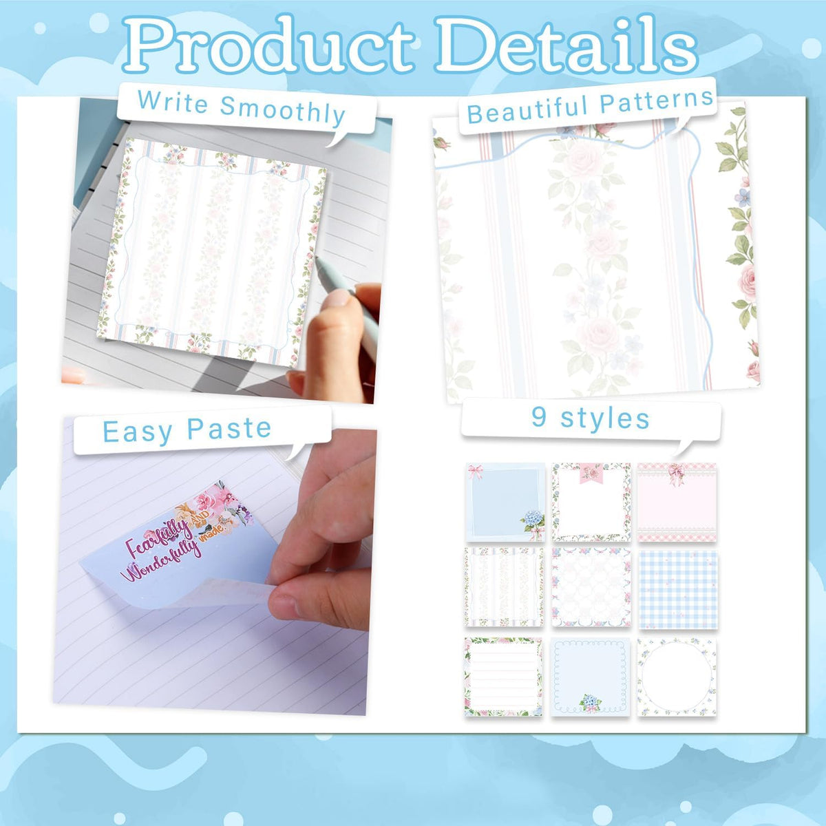 Pink Blue Aesthetic Sticky Notes 3x3 Gifts for Students 9-Pack